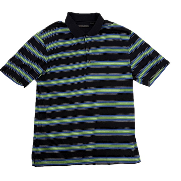 Greg Norman Black/Blue/Green Stripe 100% Cotton Golf Polo Shirt Men's Size Large - Picture 1 of 13